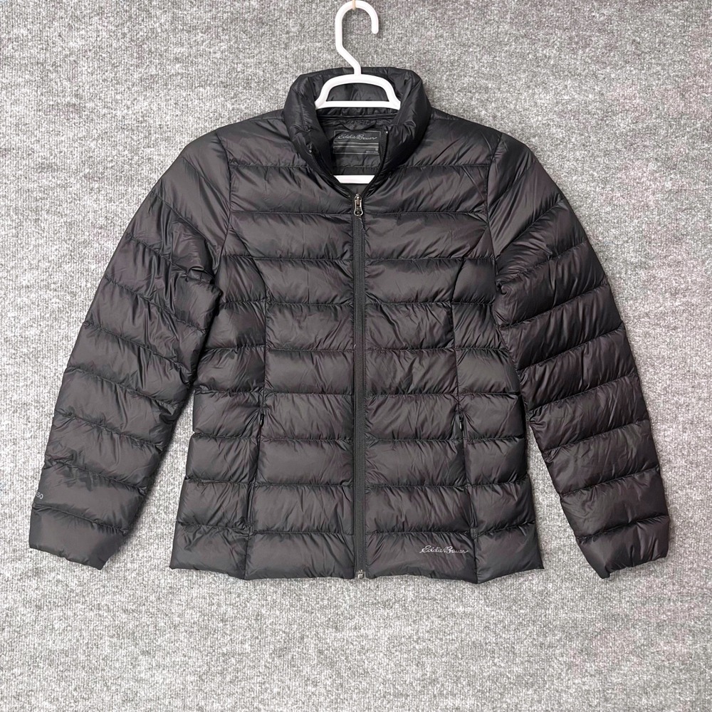 Eddie Bauer Womens EB650 Down Puffer Jacket Black Quilted Full Zip M Outdoors